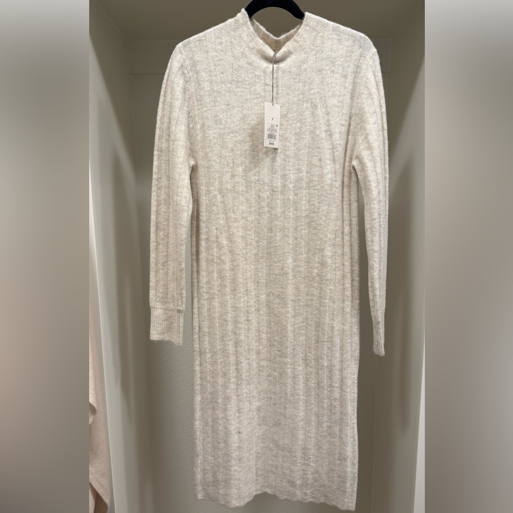 NWT Cream Ribbed Long-Sleeve Sweater Dress